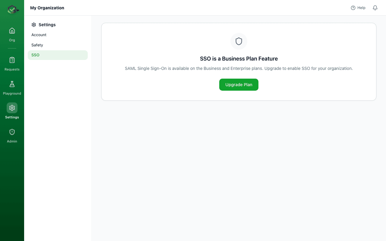 SSO configuration settings in the OKRunit dashboard